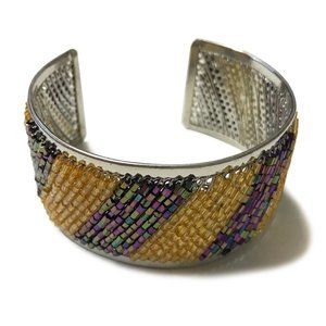Handmade Glass Bead Cuff Bracelet Gold Purple NWOT